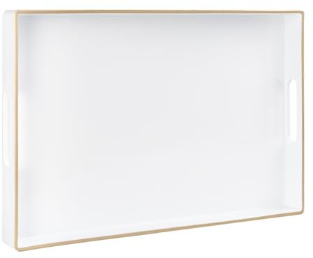 MAONAME White Decorative Tray for Coffee Table, Modern Serving Tray with Handles, Plastic Rectangular Tea Tray for Ottoman, Bathroom Decor, 15.8” X 10.2”
