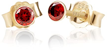 NKlaus Paar 3,5mm 585 Gelb Gold 14 Karat Ohrstecker Kristall Zirkonia Granat Butterfly Verschluss Damen Mädchen 11021
