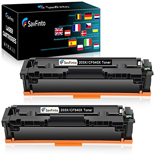 SavFinto 203X Schwarz Toner Ersatz für HP CF540X CF540A 203X 203A Tonerpatronen Kompatibel mit HP Color Laserjet Pro MFP M281fdw M281fdn M281cdw M280nw M254nw M254dw M254dn M281 M254 (2 Schwarz)