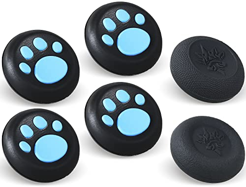 9CDeer Performance Joystick Analog Stick Thumb Grips Set of 6 Compatible with PS5, PS4, Xbox Series X/S Xbox One, Switch Pro Controller Cat's Paw Black & Blue