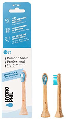 Hydrophil Bamboo Sonic Professional Aufsteckbürsten, 10 Stk., Mittel, Kompatibel mit Philips Sonicare und gängigen Schallzahnbürsten