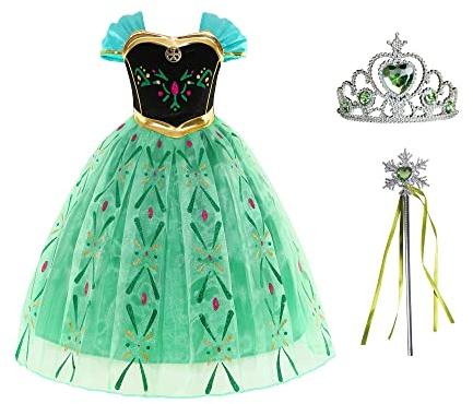 Gridamea Anna Kleid Eiskönigin Anna und Elsa Kleid mit Feenstab und Krone Tiara für Hochzeit/Party/Cosplay