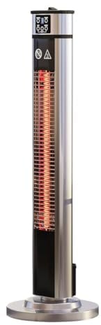 LUCIO | Stand Heizstrahler | Edelstahl | 2000W | 3 Heizstufen | H: 148 cm | IP55 | Fernbedienung | Infrarotstrahler| Terrassenheizstrahler | Timer | Innen – Außen