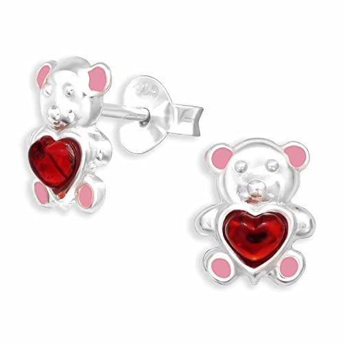 Monkimau Teddy-Bär Ohrstecker Ohrringe aus 925 Silber Schmuck Silberohrringe Medizinisch für Kinder Mädchen Damen Frauen