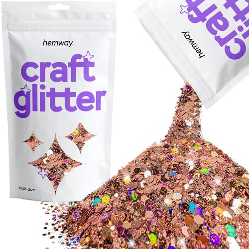 Hemway Craft Glitter Rose Gold Holographic 100g Multi Size Glitter | for Crafts, Resin, Cosmetic, Nail, Face, Body, Festival, Tumblers, Art, Candle, Crafting