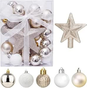 GOVITA Confezione 30 Palline di Natale Diametro 3 cm Addobbi e Decorazioni per Albero di Natale Valigia 30 Pezzi Palle di Natale Oro E Bianco, Gold andWhite, 30x, unità Addobbi albero di Natale
