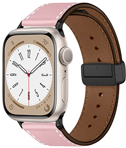 DMVEIMAL Cinturino per Apple Watch 44 mm 40mm 45mm 41 mm 42 mm 38mm iWatch Serie 8 7 6 5 4 3 se 44mm 45 mm Uomo/Donna,Magnetico Vera Pelle Cinturini Apple Watch Ultra 49mm Band,Rosa