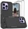 Jeylly iPhone 14 Pro Case - 6.1-inch, Heavy Duty Shockproof Hybrid Hard PC+Soft TPU Rugged Bumper Slim Protective Case with Screen Protectors, Black