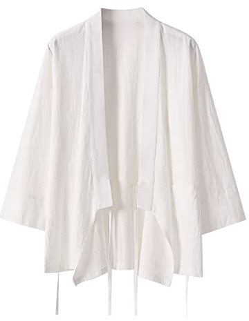 Caxndycing Herren Baggy Cardigan Japan Happi Kimono Shirts Tops Haori Cardigan Sommer Jacke Yukata Open Front Mäntel Lose 3/4 Ärmel Einfarbig Leicht Strickjacken Outwear Yukata