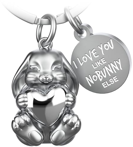 FABACH Porte-clés lapin avec cœur - Porte-bonheur - Cadeau pour petite amie - Cadeau pour partenaire - Porte-clés pour couples - Anniversaire - I love you like nobunny else, argenté, 1, Moderne