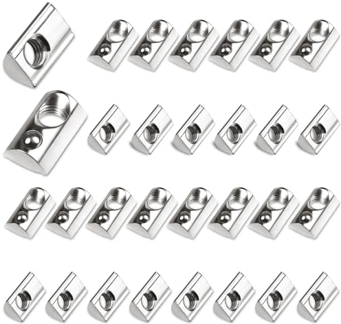 100 Stück Nutensteine M6 mit Zentrierung Kugel Nut 8 T Nutsteine Schrauben Set 30-Serie M6 Aluprofil 30x30 Kohlenstoffstahl Gleitmutter mit Federkugel für Alu C Profil 3D Drucker CNC, Europanorm