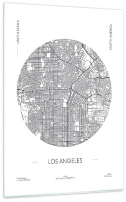 Vidrios decorativos 80x120cm Cuadro Sobre Vidrio Moderno Mapa Los Angeles Ee.Uu Grande Dormitorio Cocina Cuadros Pared Impresiones Decoracion Salon Impresión en Cristal Wall Art Prints GPA80x120-5435