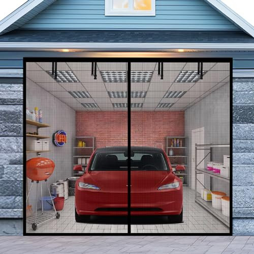 Moustiquaire de porte de garage pour 1 voiture de garage de 2,9 x 2,4 m, moustiquaire magnétique de garage avec maille en fibre de verre rétractable et fond lesté robuste, assemblage et passage