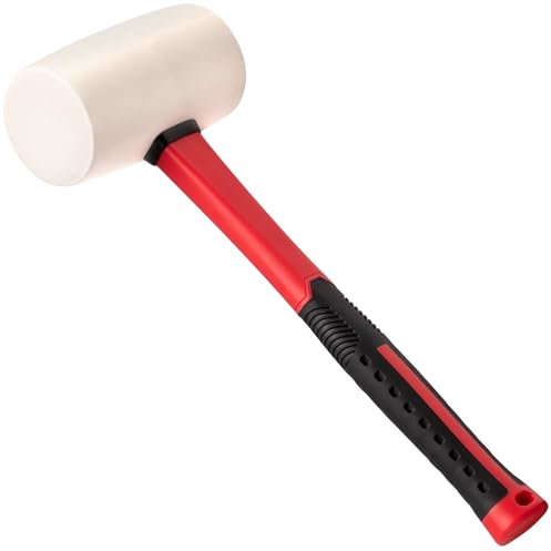 Jazooli Hand Tools, 32oz Rubber Mallet Hammer - White, Lightweight Fibreglass Shaft, Non-Marking, Large Surface Area Brick Hammer and Lump Hammer, Ideal for Professional & DIY Work