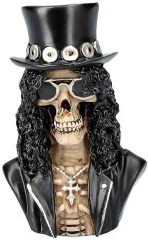 Figuren Shop GmbH Skelett Büste - Rockstar Sklash - Dekofigur aus Kunststein, 11 cm, Zylinder & Sonnenbrille, Polyresin, Musiker Gitarrist