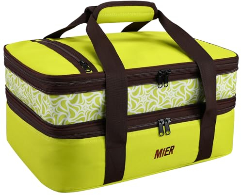 MIER Insulated Double Casserole Carrier Bag Fits 9 x 13 Inches Baking Dish, Casserole Dish, Expandable by Mid Zipper, Grass Green
