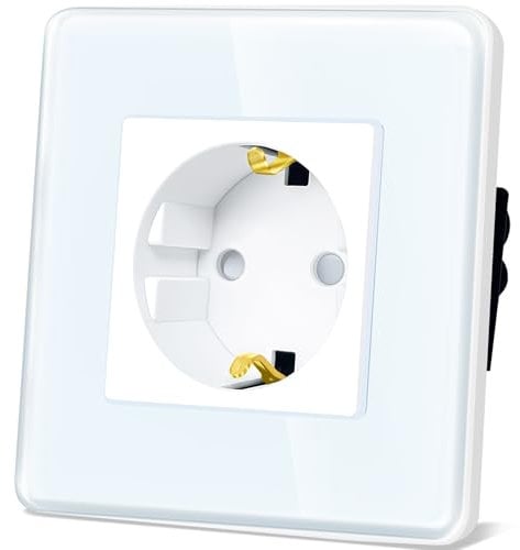 TAWOIA Schuko Steckdose, EU-Standard 1 Fach Unterputz Mit 2,5D Curved Glas Platte, Wandsteckdose Weiß 86 * 86mm