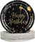 EVYIENEN Lot de 50 assiettes en carton « Happy Birthday » - Noir et doré - 17,8 cm - Pour fête d'anniversaire - Pour pique-nique, remise de diplôme