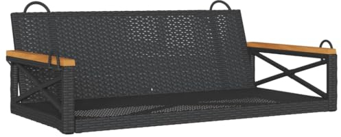 vidaXL Hängebank, Hängeschaukel mit Befestigungsringen, Schaukelbank für Außenbereich, Gartenschaukel Gartenbank, Modern, Schwarz Poly Rattan