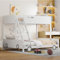 Kinderbett Etagenbett 90x200 & 140x200, Autobett mit Leiter, Holzbett Bettgestell mit Rausfallschutz und Lattenrost, Einzelbett Doppelbett Stockbett Spielbett Jugendbett,Massivholz,Ohne Matratze,Weiß