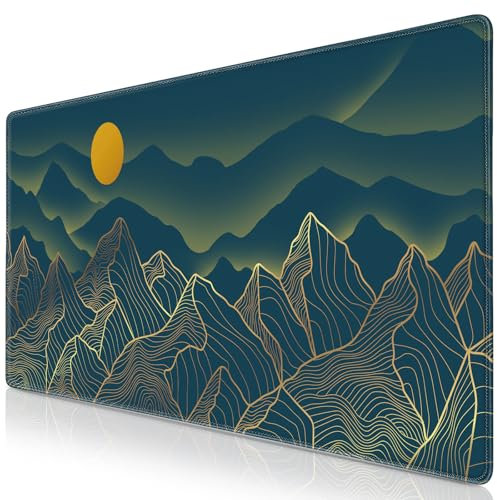 Abetcabe Gaming Mouse Pad, Large Mouse Mat XXL 35.4×15.7 inch, Golden Mountain Extended Mousepad with Non-Slip Rubber Water-Resistant surface for Home Office Gaming Room