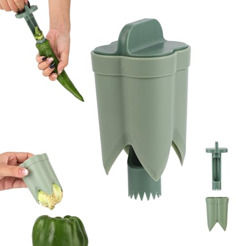 2pcs Pepper Corer, 4.45x2.2x2.2in Pepper Deseeder Bell Pepper Corer Pepper Corer Tool 2 in1 Fruit Pepper Corer Bell Pepper Cutter for Kitchen Home Family Camping(Green)