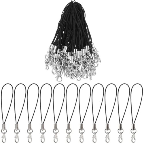 NIANOPKM 100 Einfache Handy Lanyard Strap für Schlüssel Schlüsselanhänger,Handyanhänger Schlaufen mit Karabiner,Telefonring Strap Handy Charm Cord zum Pendents USB Schüsselanhänger(Schwarz)