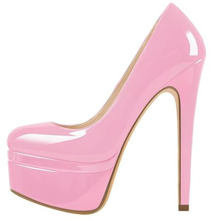 MissHeel Damen Doppel- Plateau Pumps High Heels mit Elegantem Stiletto Absatz Rosa Lack 36 EU