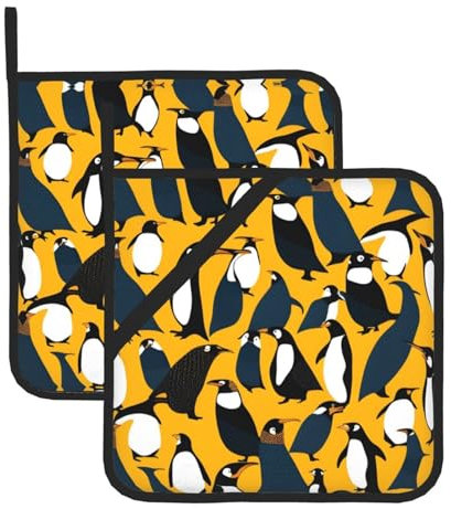 Stilvolle Topflappen mit Pinguin-Muster, Grill-Topflappen für hitzebeständige Topflappen, heiße Pads, Kochen, Backen (2er-Pack)