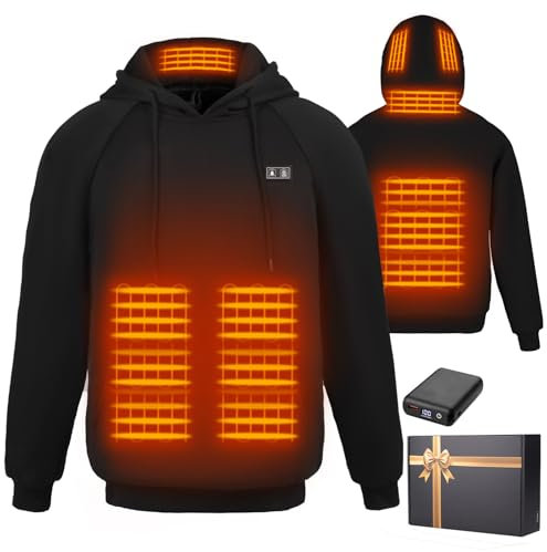 Qdreclod Beheizbare Kapuzenpullover für Herren Damen mit Akku 7.4V 12000mAh Beheizte Jacke Hoodie Elektrische Sweatjacke Heizjacke Kapuzenpulli