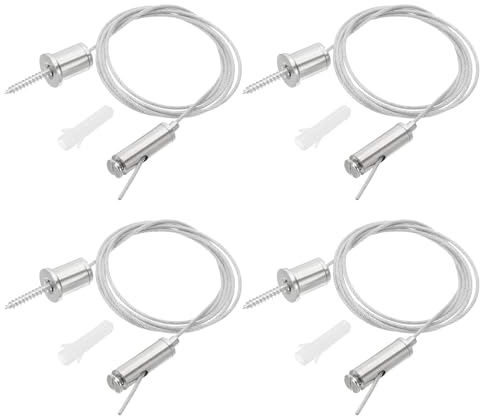 PATIKIL Ceiling Hanging Wire Cable Kit, 1m/3.3ft 4 Set Adjustable Light Suspend Cable Kit Panel Hanging Rope Clamp Slotted Round Nail for Pendant Light Fitting Aquarium Lights, Style 2
