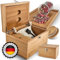 Tyskwood® Stash Box Bambus Holz inkl. magnetischem Rolltablett, Glasbehälter, Aufbewahrungsbeutel, Pinsel | Platz für Kräuter, Grinder, Filter etc. | Geschenkidee | Aufbewahrungsbox Set | 19x14x11 cm