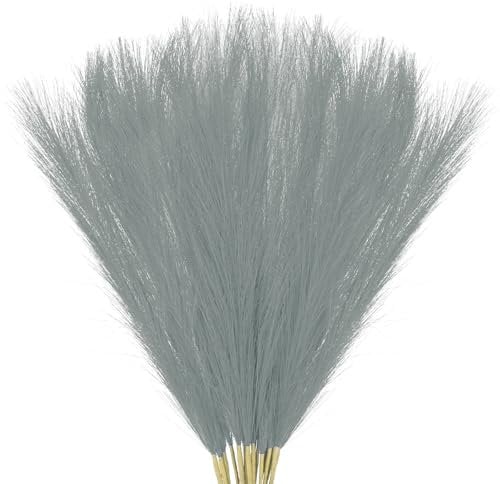 M METERXITY 20-Pack Faux Pampas Grass 21.7 Inch/55cm Small Fake Fluffy Pampas Grass Decor Pampas Grass Branches Vase Filler for Home/Wedding/Vase/Office/Party [Light Grey]