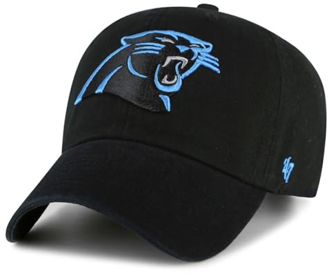 47 NFL Carolina Panthers Clean Up Unisex-Baseballkappe, Verstellbarer Riemenverschluss, Einheitsgröße, Team Logo, Farbe Schwarz
