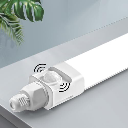 LED Feuchtraumleuchte 150cm mit IR Bewegungsmelder, 45W 4000K LED Garagenlampe Kellerlampe Wannenleuchte mit Bewegungssensor, IP65 Wasserfest Led Deckenleuchte für Für Innen- und Außenbeleuchtung