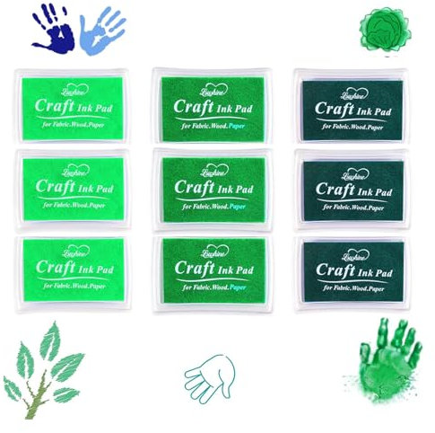 9 Stück Stempelkissen Grün für Fingerabdrücke, zum Basteln und zum kreativen Gestalten, zum Papier Handwerk Stoff Malerei Basteln und zum kreativen Gestalten