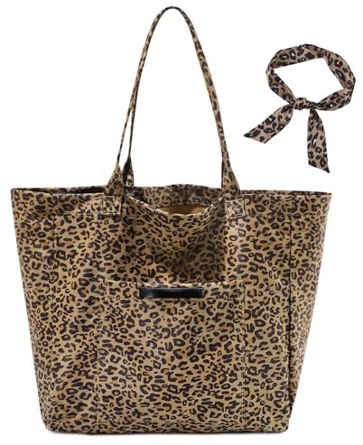 LOTEZAVA Tote Tasche Leopardenmuster, Große Damen Handtasche aus Canvas, Stilvolle Umhängetasche für Shopper, Schultertasche mit Persönlichkeit, Modische Tragetasche für Damen