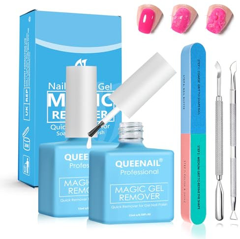 2 Pcs 15ml Gel Nail Polish Remover,Fast Nail Polish Remover,Polish Remover Set with Nail File & Nail Polish Scraper,Easily & Quickly Removes Gel Polish in 3-5 Minute