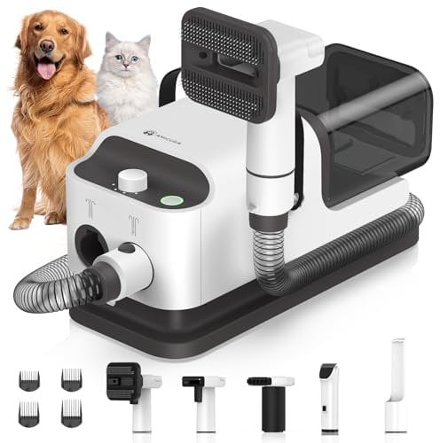 Amicura P1 Toelettatura e Aspirapolvere a Vuoto per Animali Domestici 15000Pa, Tosatrice per Cani e Gatto Pelo Lungo Professionale, 5 Strumenti per la Toelettatura, Contenitore Della Polvere da 1,8L