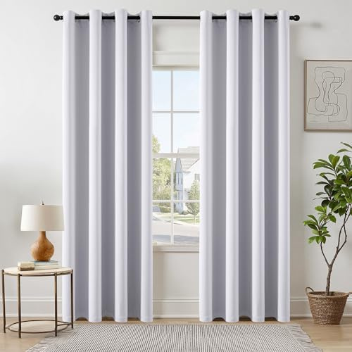 EMEMA Verdunklungsvorhänge mit Ösen 2er Set 140x225cm Grauweiß Gardinen | Blickdicht Vorhänge mit Ösen 225CM Lang bdunkelnde Thermovorhang für Wohnzimmer Schlafzimmer Ösenvorhänge H225xB140CM
