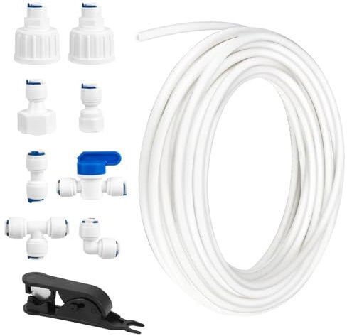 Kit de Raccordement D'eau pour Réfrigérateur de 15m, Tuyau D'alimentation en Eau Tube de Filtre Pièces et Accessoires, Matériau POM Tuyau Frigo Alimentation en eau pour Réfrigérateurs,Aquarium(1/4)