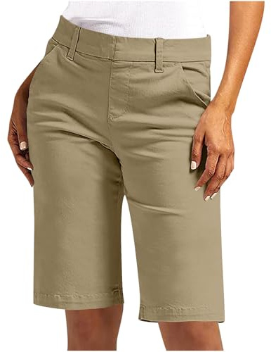 Generico Pantaloncini Donna Eleganti Vita Alta Elastica Bermuda Pantaloncini da Lavoro Casual Gamba Larga Pantaloni Corti Estivi con Tasche Shorts Sportivi Larghi Pantaloncino Spiaggia Curvy Baggy