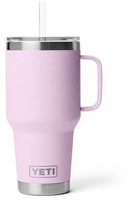 YETI Rambler 35 oz Tumbler with Handle and Straw Lid, Travel Mug Water Tumbler, Vacuum Insulated Cup with Handle, Stainless Steel, Cherry Blossom - Textured