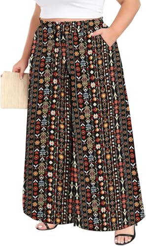 Moon Wood Pantalon Femme Haute Été Long Léger Fluide Elastique avec Poches Imprimé 06 XL