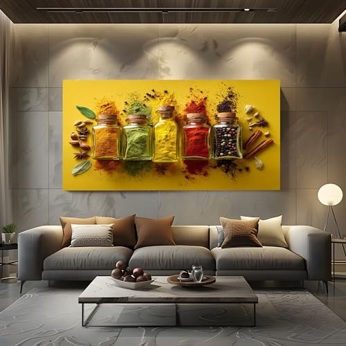 ZORYAN Apothecary Bottle Prints Wall Decor Kitchen Spices Large Framed Canvas Wall Art Pictures for Living Room Bedroom Poster 60x120 cm