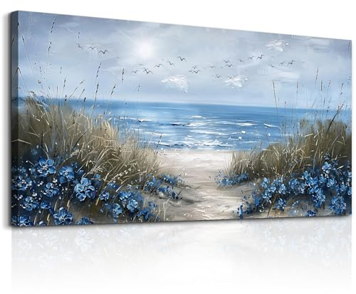 JHHUAMO Leinwand Bilder Blumen Meer Wohnzimmer Schlafzimmer 73x146 cm | Strand Küste Wandbild, Exquisite Handwerkskunst, HD-Druck, Lebendigen Farben, Einfaches Aufhängen, Vielseitig Einsetzbar