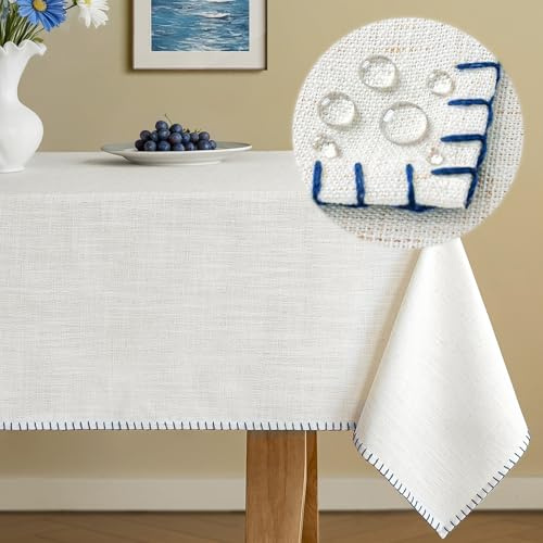 HushLoom Tischdecke Leinenoptik 140 x 240 cm Dunkelblau Leinentischdecke Frühling Abwaschbar Wasserabweisend mit Lotuseffekt Eckig Tischtuch für Garten Balkon Esszimmer und Wohnzimmer Stilvoll Elegant