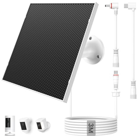 Kfonla Solarpanel für Ring Kamera, 6W Solar Ladegerät mit USB-C und DC für Ring Stick Up Cam Plus Pro und Spotlight Cam Battery Serie, IP65 Wassergeschützt, 3m Kabel, 360 Grad Verstellbarer Halter
