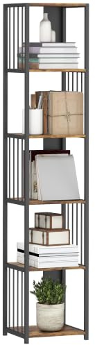 HOMCOM 5-Tier Bookshelf Modern Tall Bookcase Display Unit Rustic Brown | Steel Frame, Freestanding Storage Unit, Living Room, Bedroom, Study, Home Office