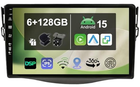 KECONSING [6G+128G] IPS 9 Android 15 Autoradio Für Toyota RAV4 2006-2012 mit navi Octa Core-[Eingebauter CarPlay/Android Auto/DSP/Mirror Link/GPS Navi/360 Camera/Bluetooth 5.0/WiFi/USB